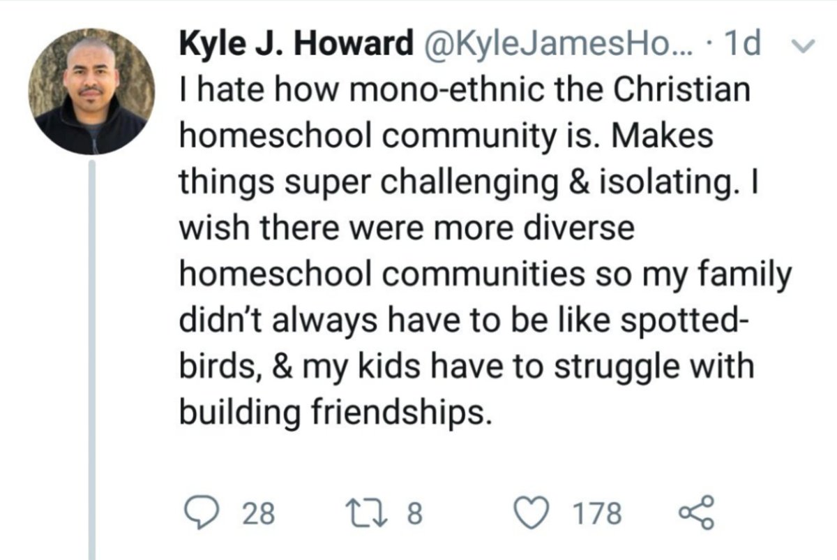 2/ In the first tweet, he speaks of his own experience and frustration. Is there anything controversial here? Is there a reason to believe he is lying? Of course not, the statistics are pretty straightforward on who is homeschooling and who isn't, thus supplying the group pool.
