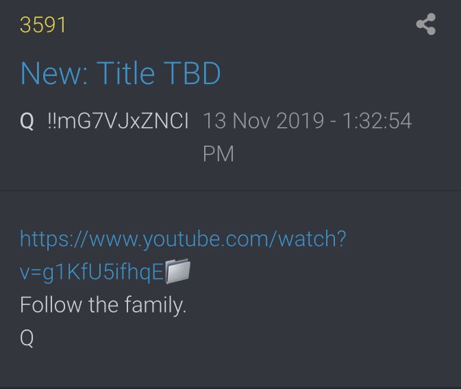 !!NEW Q - 3591!!13:32:54 EST Follow the family.Q #QAnon  #NewQ  #Q  #WWG1WGA @realDonaldTrump