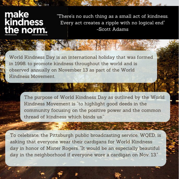 CalUsocialwork's tweet photo. Happy World Kindness Day! 

Let’s build and spread the kindness to all our clients, colleagues, and even to those in our communities not just today but every day. 💞 https://t.co/GrJTyiYW1K