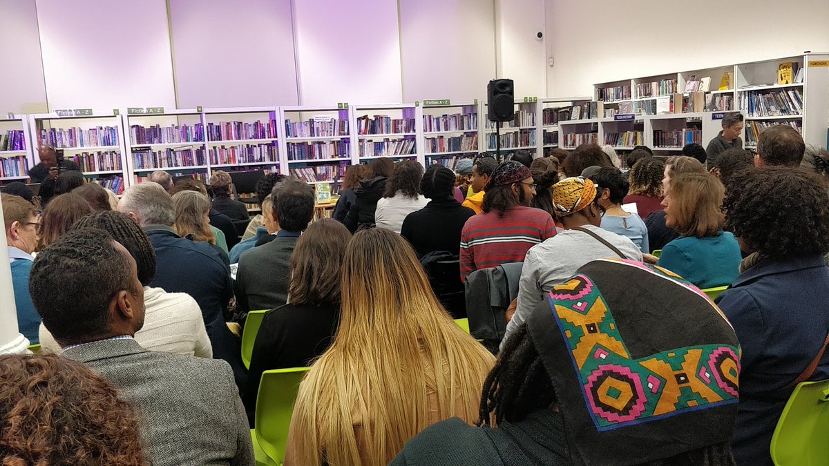 The excitement is building in the room as the crowd gathers  @brixtonlibrary to hear  @BernardineEvari and  @DianaEvansOP in conversation
