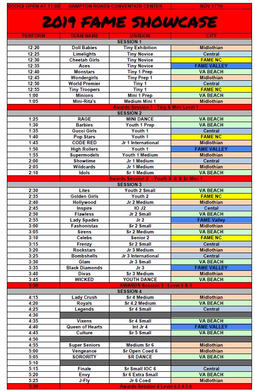 Showcase Schedule!!!