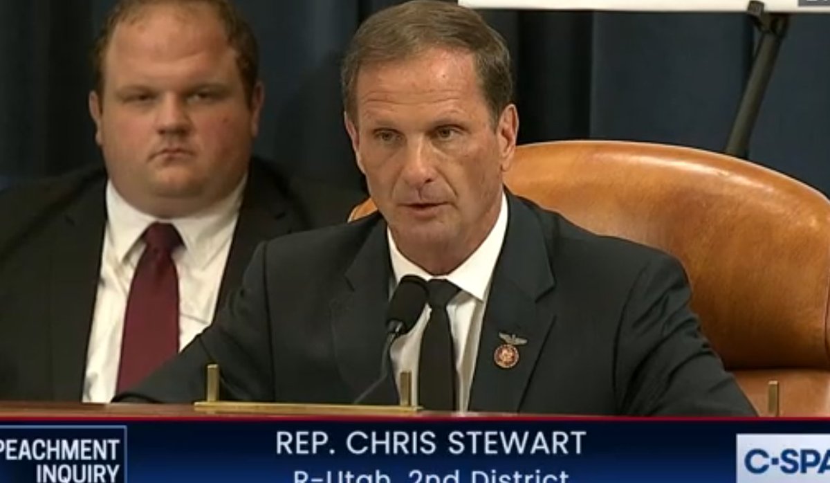 Rep. Stewart is talking about politicians' kids using their positions while Trump meets with Turkey's president - both who use their sons-in-law for felony corruption.Great timing.