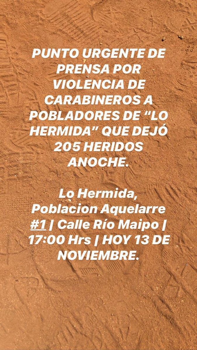 GNoViolenta's tweet image. Atención, Urgente
Hoy13 de Noviembre habrá punto de prensa
Lo Hermida, población aquelarre #1, Calle Río Maipo
17Hrs