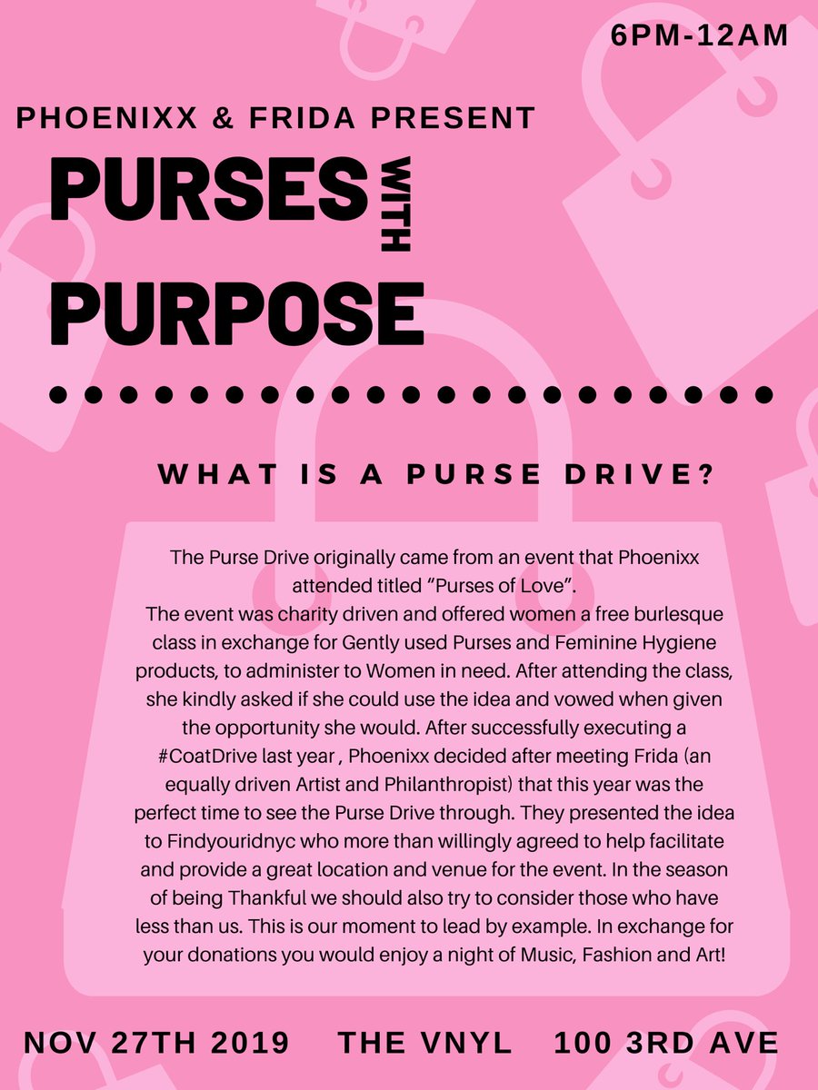 phoenixxrocks's tweet photo. Throwing a #PurseDrive with thee lovely @TheRealDealNC !! Pull up #GiveBack and be #Entertained 🔥😌 https://t.co/xmbgH5NMBN
