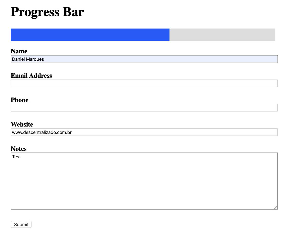 DkDaniz's tweet image. O dia dois fazendo o desafio #100DayCode encarei um #progressbar que informa o usuário o status de conclusão. A primeira versão do código obtive um bug e ficou extenso. Todo bom desenvolvedor deve optar por um código menor, mas que resolve o máximo de problema possível.