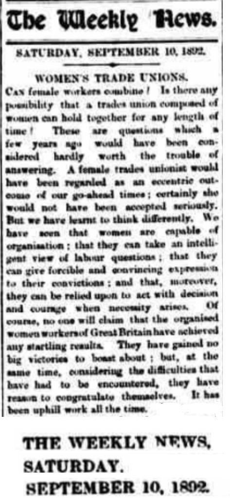 2. It was 1888 when Clementina Black moved the first TUC equal pay resolution, however, the female workforce was small, the unions were male dominated.