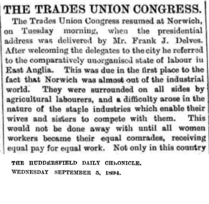 2. It was 1888 when Clementina Black moved the first TUC equal pay resolution, however, the female workforce was small, the unions were male dominated.