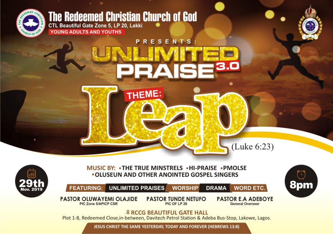 BG_Rccg's tweet photo. Its here again #unlimitedpraise2019 #LEAP ... @PetfemSpeaks @RCCG_PR @dovetv @adeniyis9775 https://t.co/UwgCrCkr9s