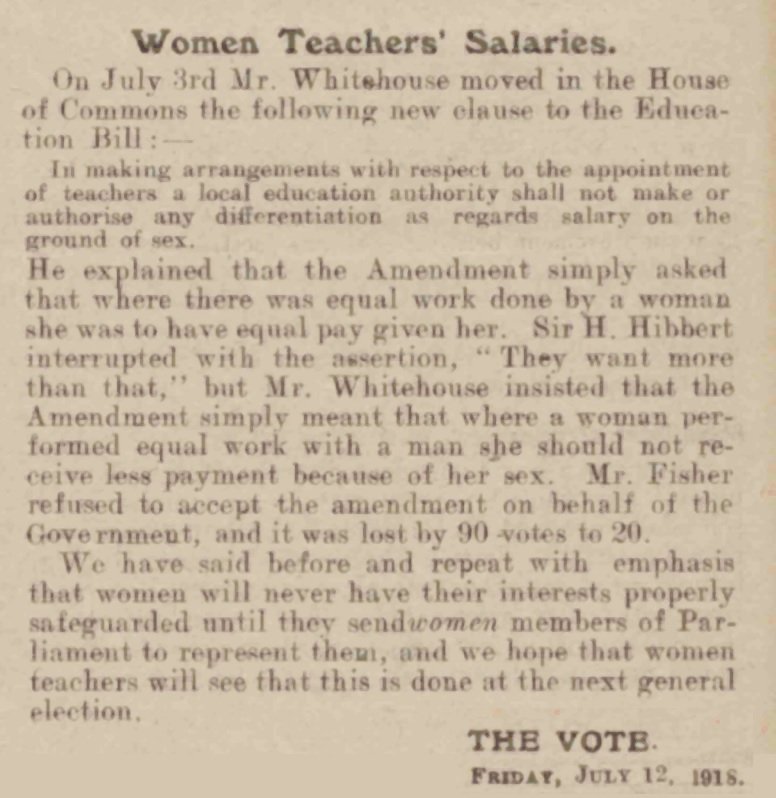 4. While the war is generally accepted as being a major stepping stone in securing votes for women, it also helped advance the equal pay cause. It wasn't long before someone proposed a clause in parliament to promote equal pay for teachers. (Although it lost 93 to 25)