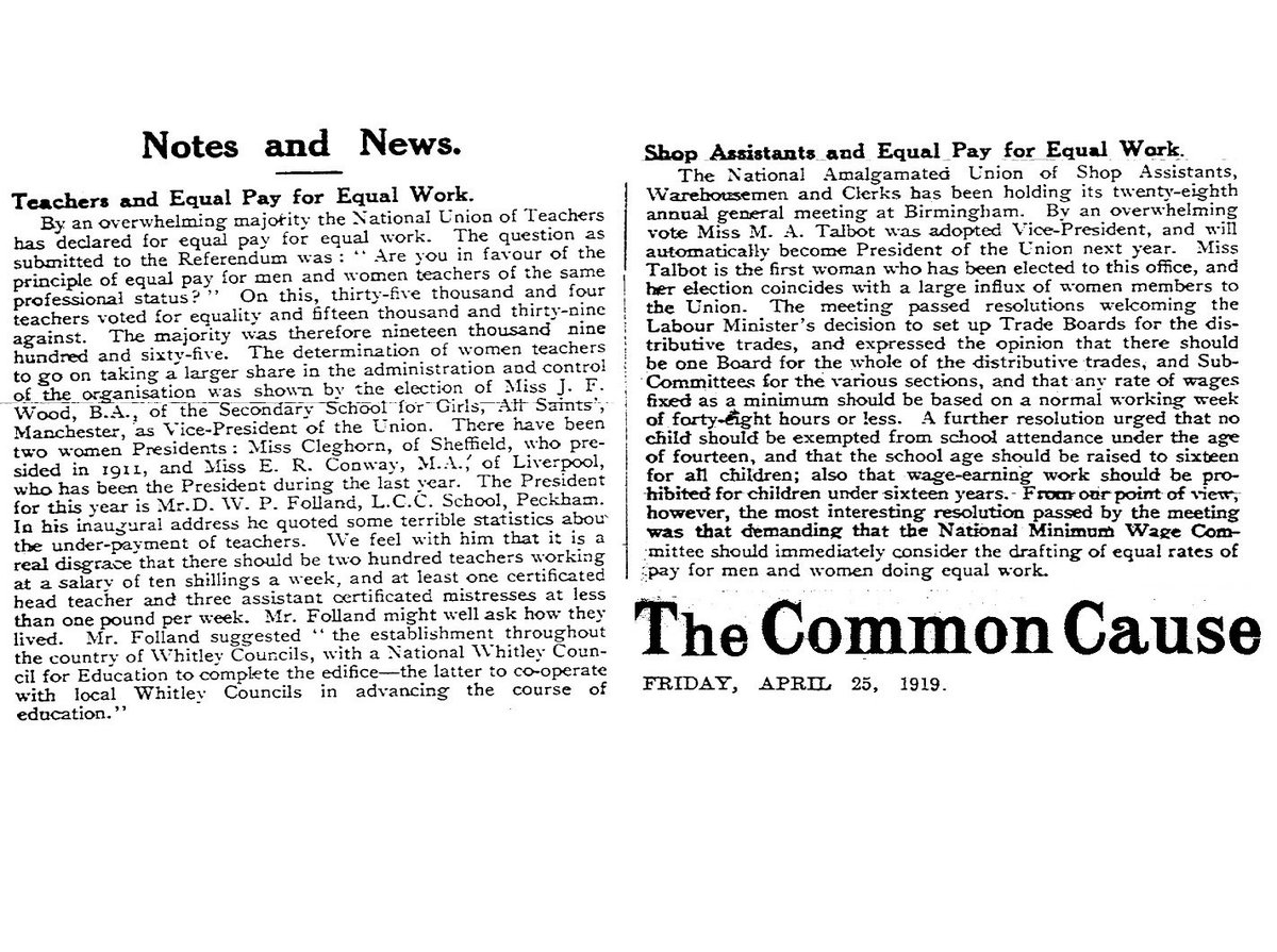 7. A call that continued through 1919 with the National Union of Teachers coming out for equal pay, and unions covering professions such as shop assistants, clerks, railway workers, all pass equal wage resolutions.