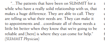 final theme (7) was defining "success" - not nec by utilization decreases but by increased engagement, observing building of trust