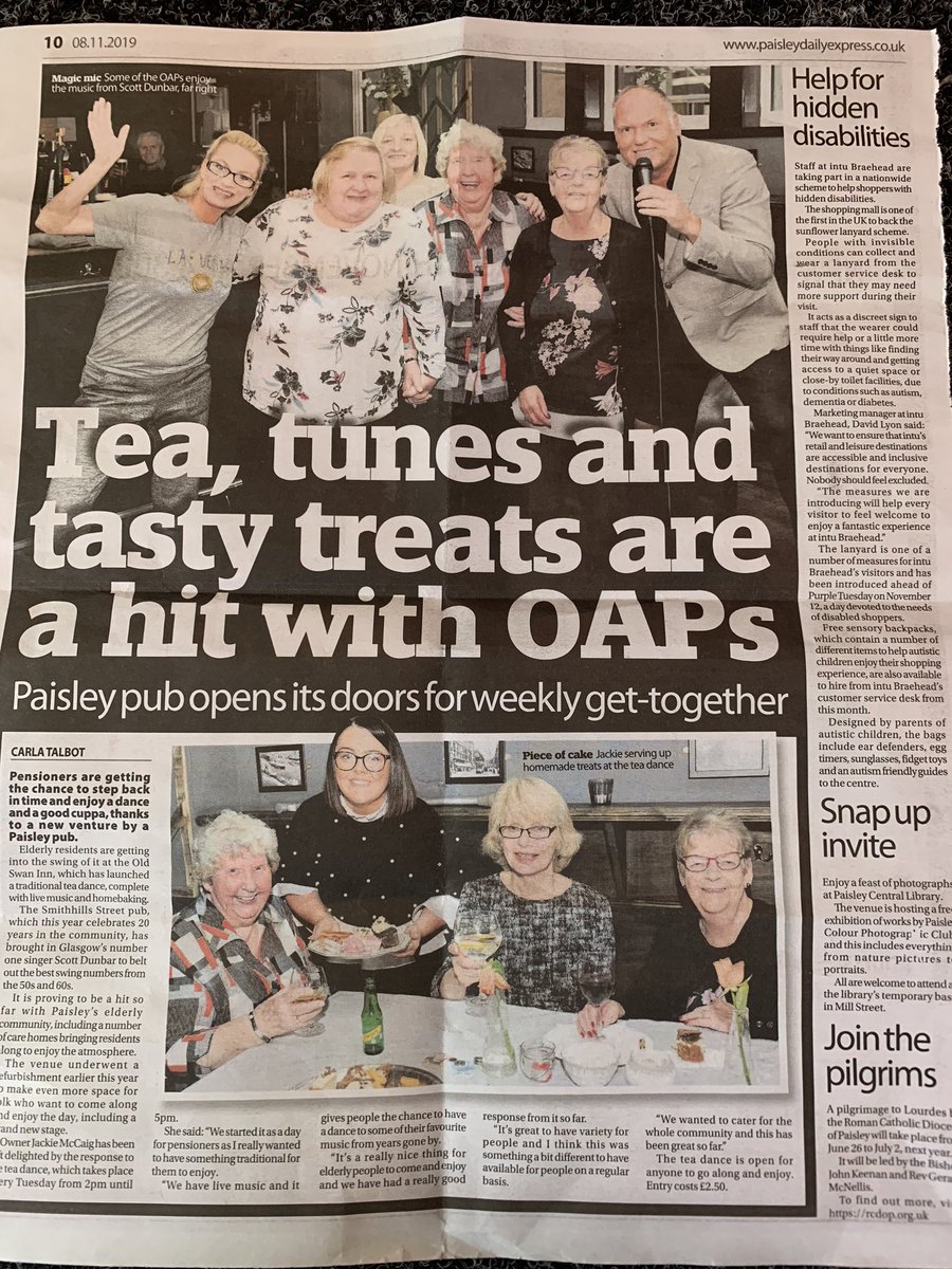 InnOld's tweet photo. Great wee write up in the PDE for our Tea Dance. £2.50 for traditional afternoon tea then dance the afternoon away #swingtuesdays #teadance #afternoontea #everytuesday @paisleyis @PaisleyFirst @PDEofficial #oldswan #paisley https://t.co/rCEgiUdGZt