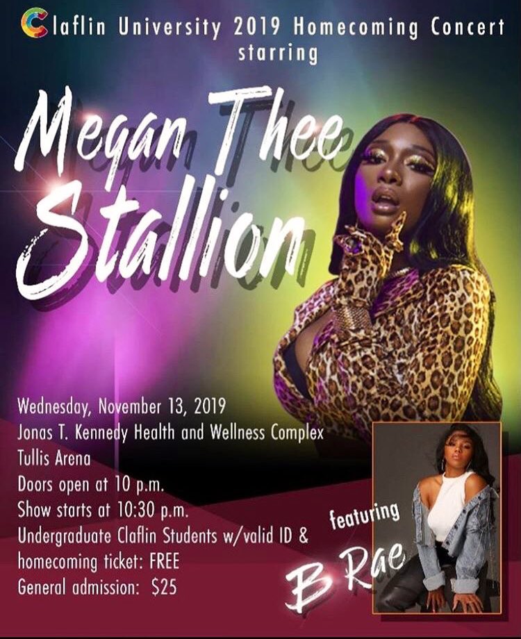 HollywoodDub's tweet photo. TONIGHT HOT GIRL MEG IN SC @ClaflinUniv1869 @theestallion HOMECOMING CONTINUES #ClaflinUniversity #HBCU #PawsUp #CUPanthers #HOCO19 https://t.co/rrX16fGZkZ