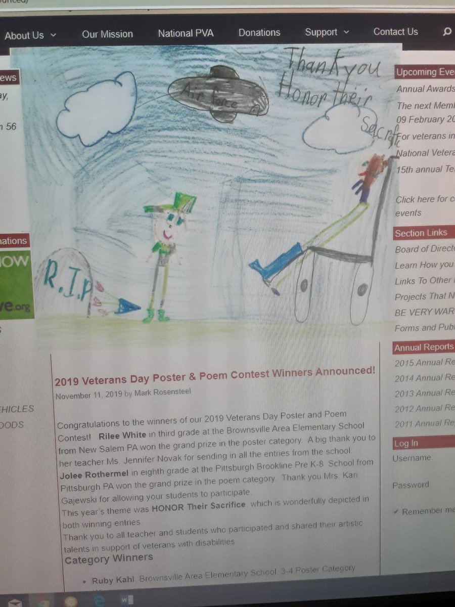 baes_ms's tweet photo. The Paralyzed Veterans of America, Keystone Chapter, announced the winners for their annual poster &amp; poetry contest yesterday. Two of my students won! One student was even a Grand Prize winner and her picture is featured on their website! #honortheirsacrific #thankavet #lovemyjob https://t.co/fNpCMoWEYR