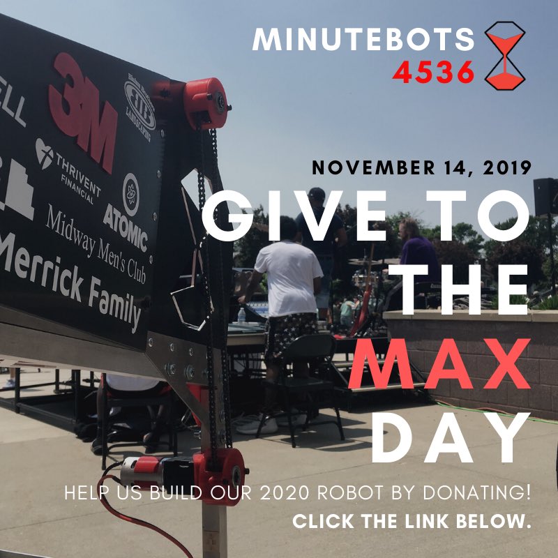 MinuteBots's tweet photo. Give to the Max Day is tomorrow! Early Giving is now open. Support the MinuteBots through our 2020 season. Any amount is appreciated! 😊❤️🖤
https://t.co/cRtDCEr70c https://t.co/eoi1j209LE