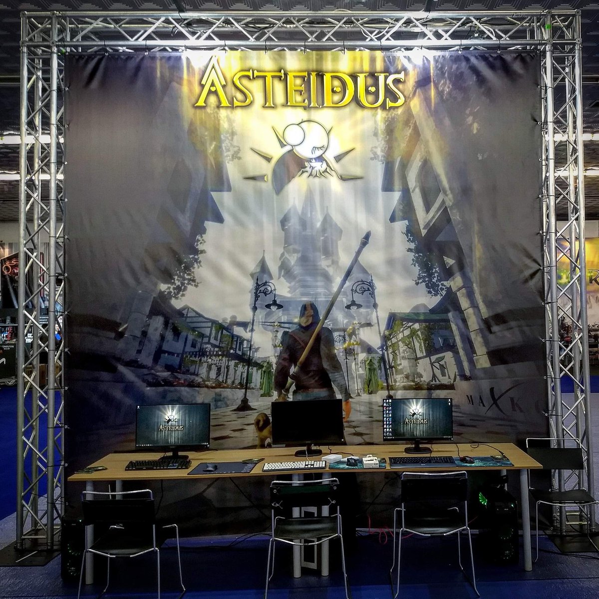 asteidus's tweet photo. Booth is set and we are ready for the next @RebootInfogamer 🛡✨

#indiedev #gamedev #MMORPG #free2play https://t.co/7s5Qf5hSb3