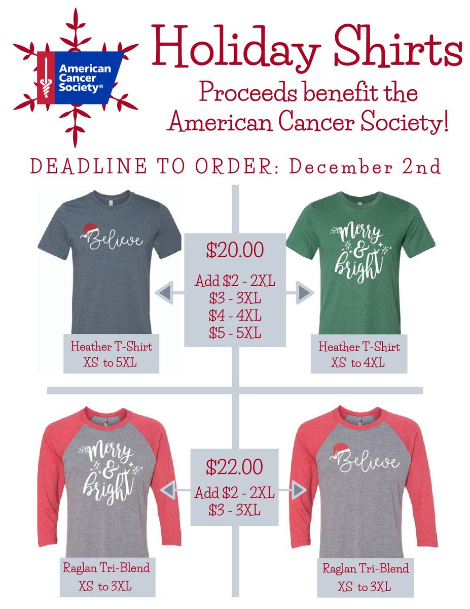 📣HOLIDAY SHOPPING ALERT! 🛍 Your <a href="/ACSMemphis/">ACS Memphis</a> is selling these SUPER cute holiday shirts from now until Dec. 2nd (ready on Dec. 10th).  Email us for more details at Whitney.Goewey@cancer.org. ❤️💚