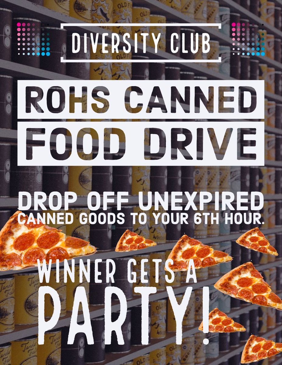 ROHS_Reimold's tweet photo. Ravens! Bring in those canned goods to your 6th hour class tomorrow!
.
We need A LOT more!
.
There’s a good chance YOU could win! 😬🍕🍕🍕
#rodiversity #cannedfooddrive @rohsdiversity @ROHS_VanGorden @MsCusick13 @ConradROHS @teacherweeks @chemislife85 @physicsnico @MrsWendlandRO https://t.co/aDI5mLe7Wk