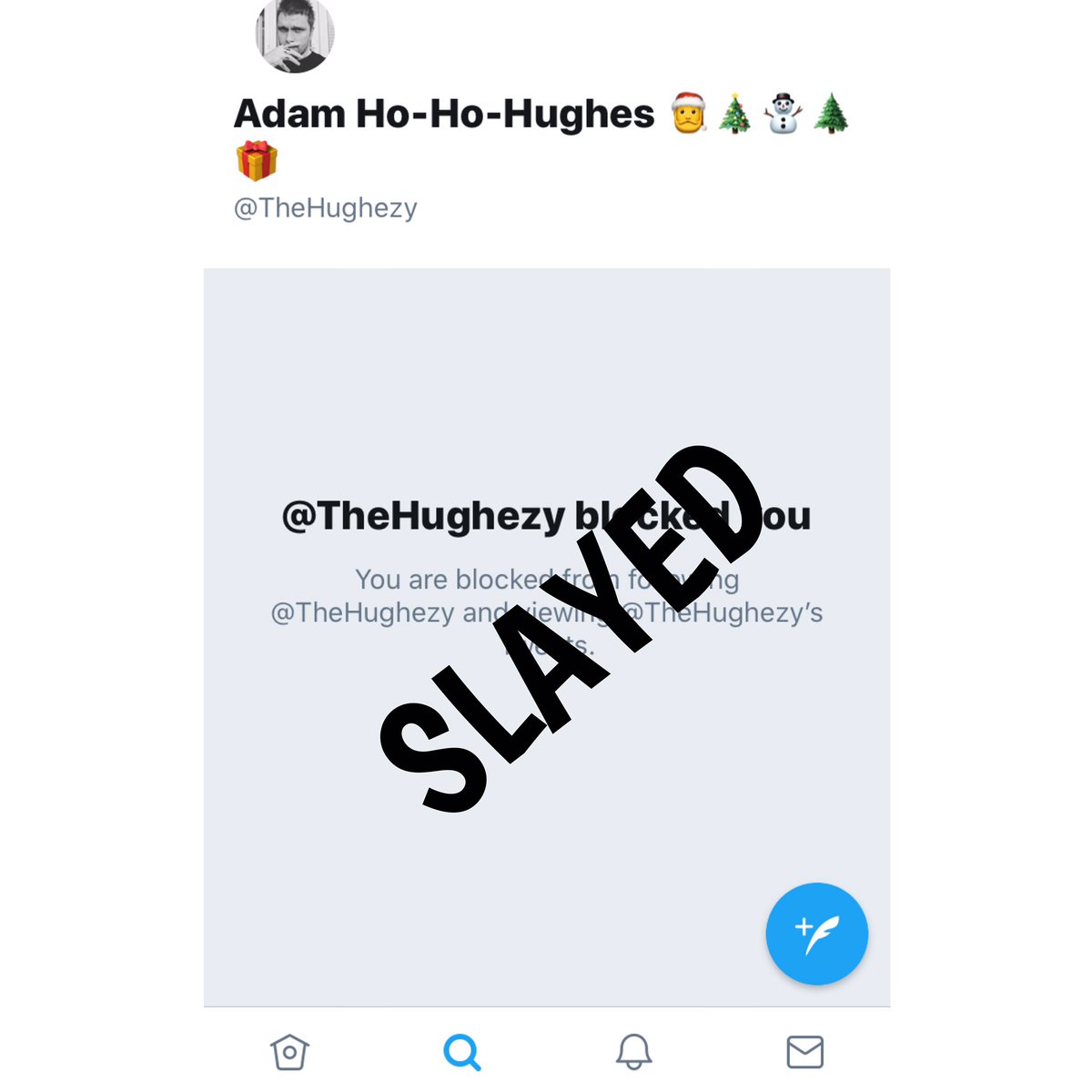 JacquesCanuck's tweet photo. The not so Great Hughezy has been slayed. What a markish snowflake. Hughezy, we barely knew ya! @TheCCNetwork1 whatโs going on over there? #markslayer https://t.co/jYnZHt48vS