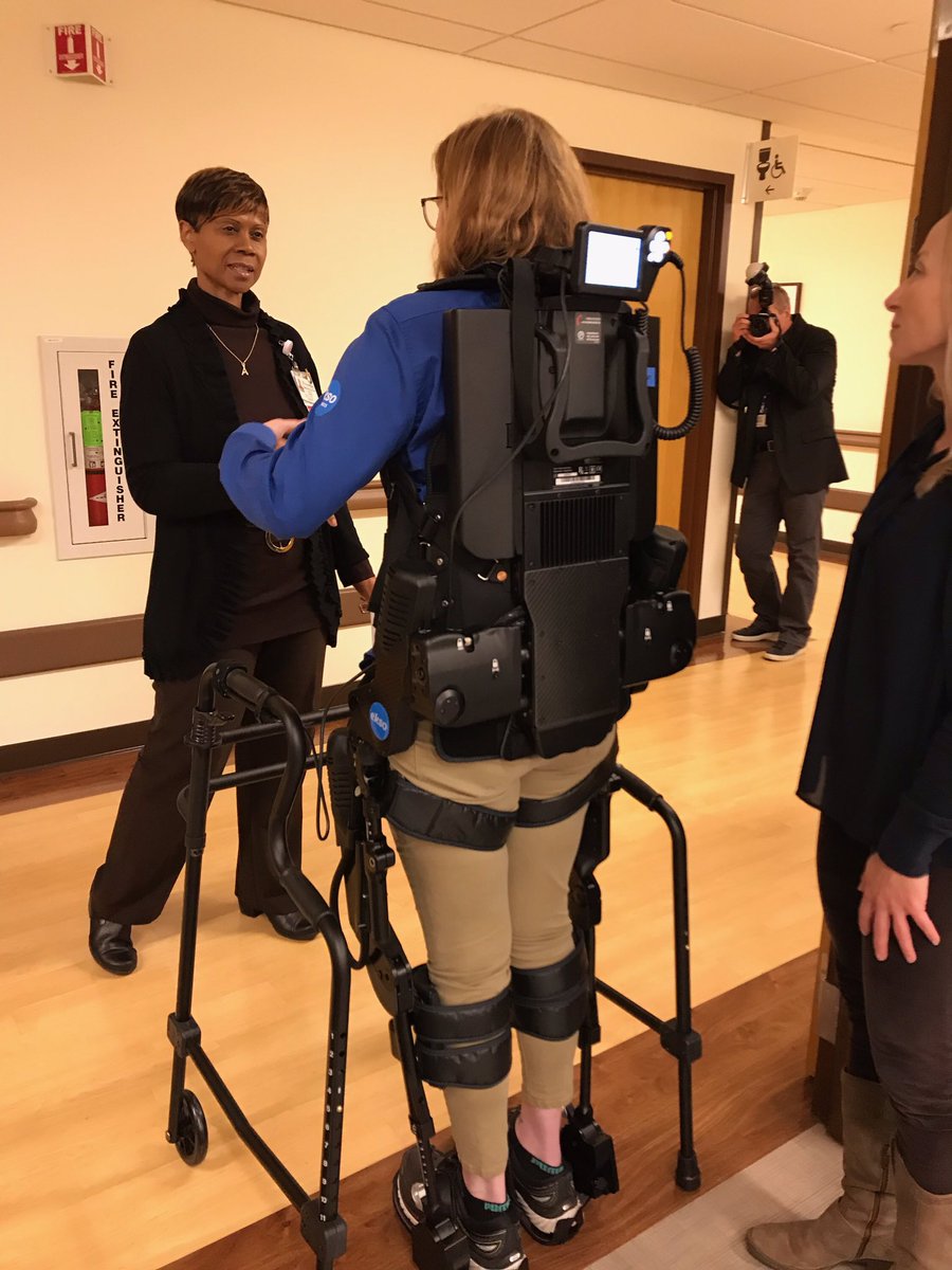 AlamedaHealth's tweet photo. Tonight we get sneak peek of our new Acute Rehab Unit at AHS-San Leandro Hospital including the brand new @EksoBionics robotic exoskeleton #CareForTheFuture #WeServeAll https://t.co/iE20amAeJM