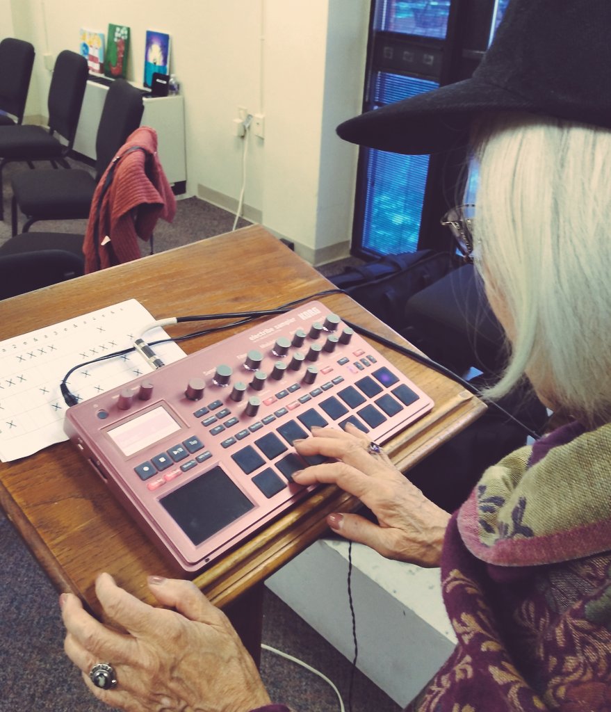lightinguplives's tweet photo. Ms. Lilian programming her first rhythm on @KorgUSA Electribe. We introduced electronic music in our final class for the Fall Percussion Learning Lab. https://t.co/7SM4lt23lw