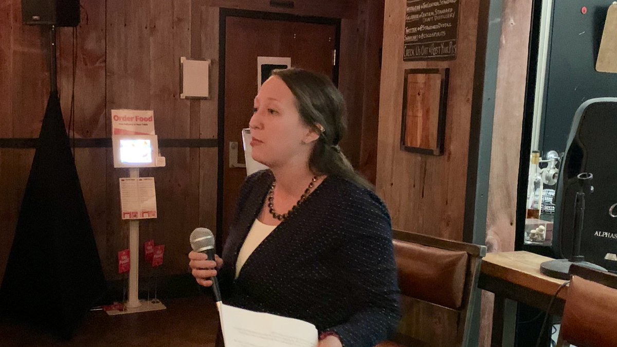 NEWaukee's tweet photo. “In thinking about technology in education, it’s important to step back and think, what skill is this building?” — Kelsey Brenn, CFO at @augprep #PoliticalOpenMic #StartupWI @StartupMKE @bridgethecitywi https://t.co/Cift2PD6oA