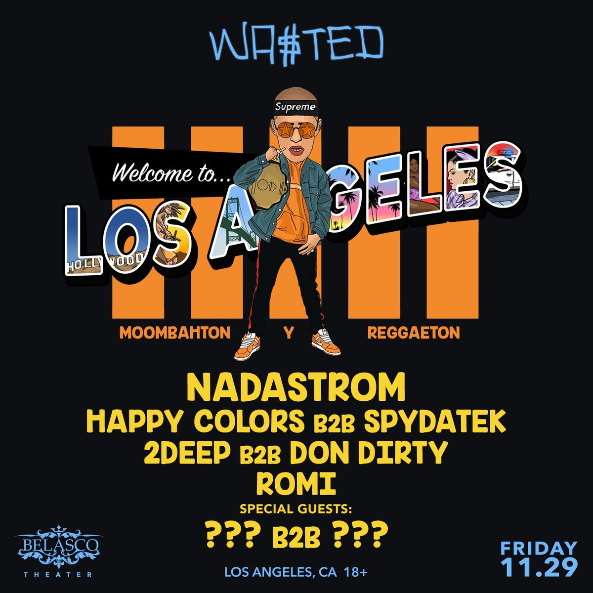 wastedpresents's tweet photo. Los Angeles we’re adding some color to Black Friday on November 29th inside The Belasco with the biggest Perreo of the year featuring:

@NADASTROM 
@DJHappyColors 
@SpydaTEK 
@2DEEPMUSICA 
@dondirtymusic 
@Romi_OP 

plus a huge special guest B2B https://t.co/3KDGhpcB3E