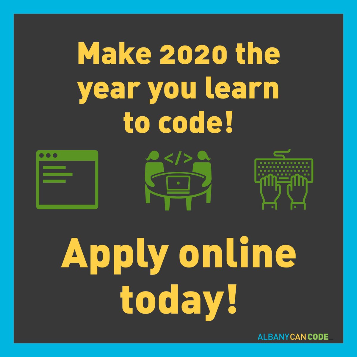 AlbanyCanCode's tweet photo. Start 2020 off with a bang! We are currently accepting applications for our Spring 2020 classes which start the week of January 27. Apply online today at https://t.co/Evb7R4BUvF! https://t.co/0kezRL5n1F