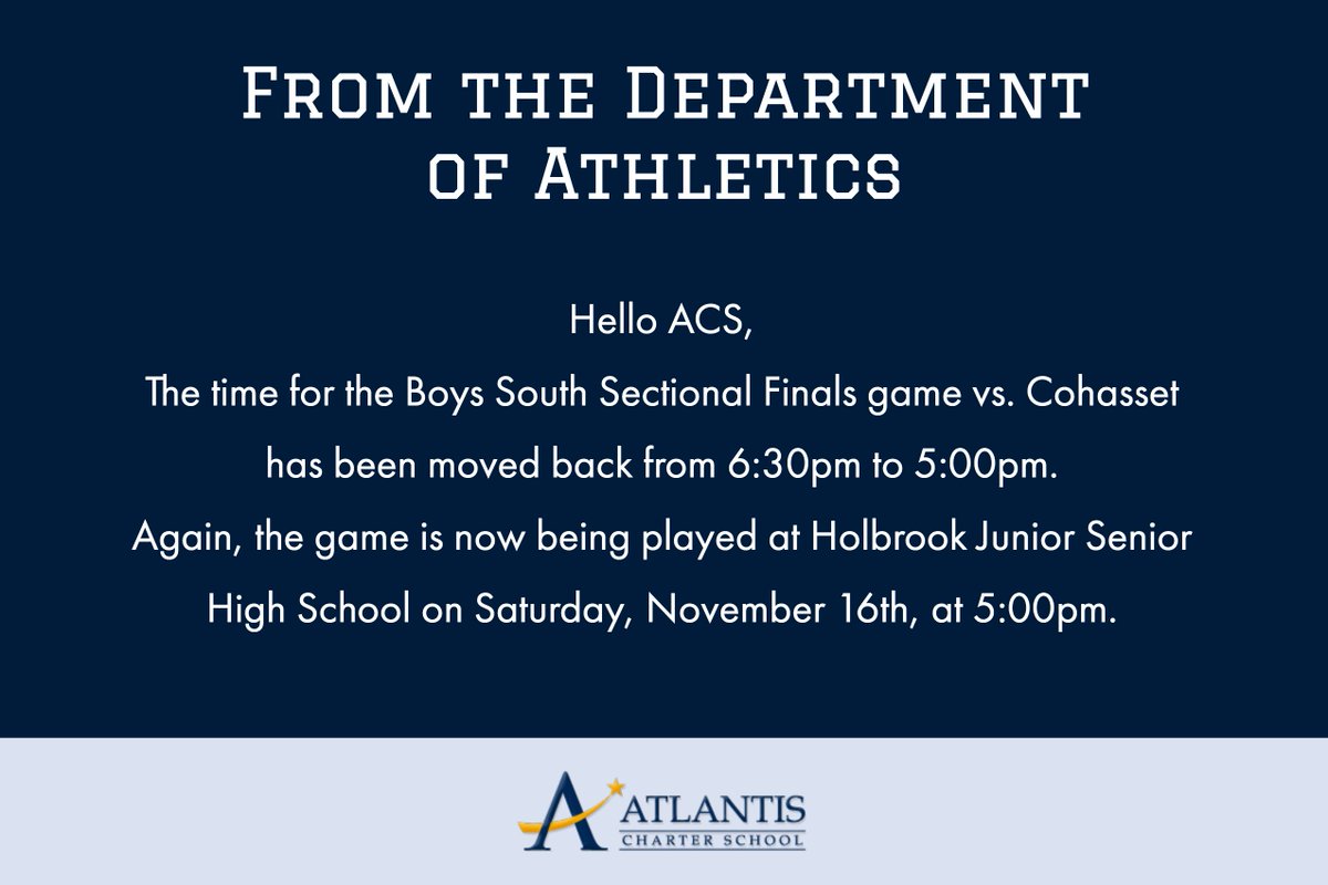 ACS_Tritons's tweet photo. From the Department of Athletics

Thank you,
Chad H. Gormly
Director of Athletics and Recreation https://t.co/u02zKzBJkY