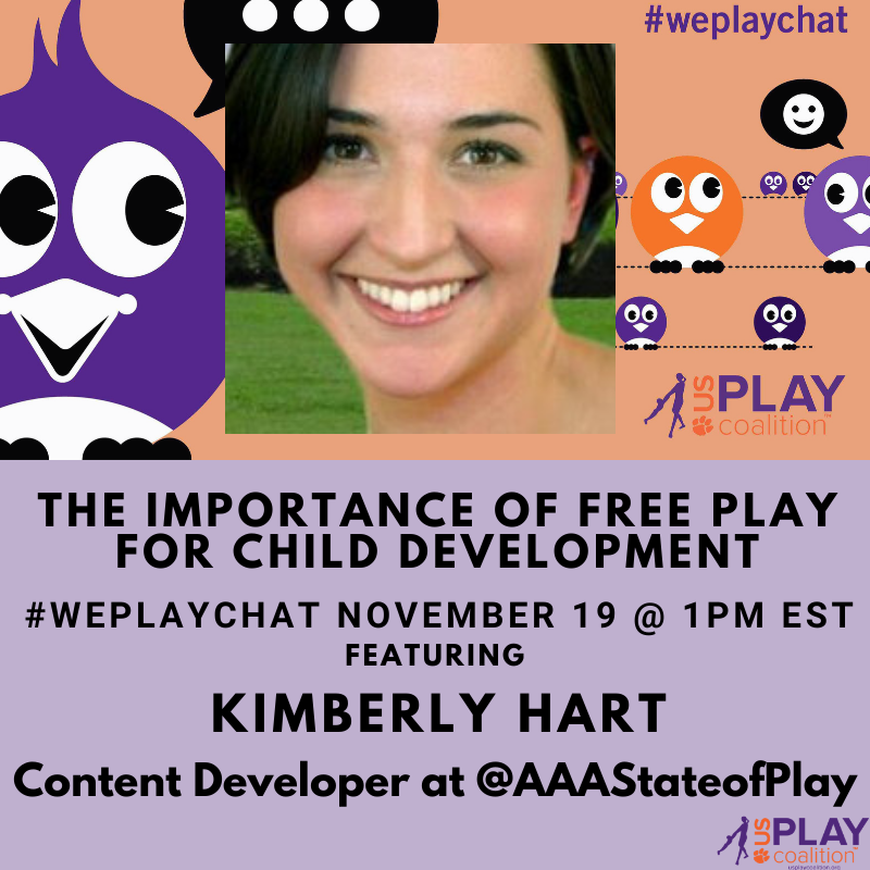 *Mark Your Calendars* 

We are thrilled to bring <a href="/KimberlyEHart/">Kimberly Hart</a> from <a href="/AAAStateOfPlay/">AAA State of Play</a> to you on Nov 19 for our Nov #weplaychat to discuss the importance of #FreePlay. 📣

#weplay #play #playforall
