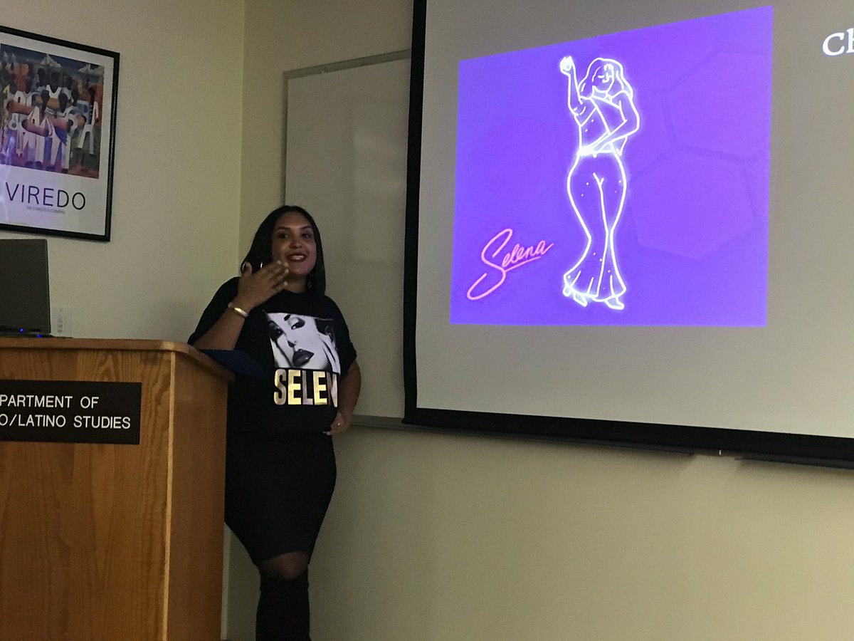 Letty Garcia of @UCIHumCore talks about Latin pop culture through the legacy of the “queen of Latinx music” #Selena. The late singer created a “blueprint for the remaking of the Latinx population.” She represented US born, working class Latinos. @UCIChcLatino @drlettycgarcia