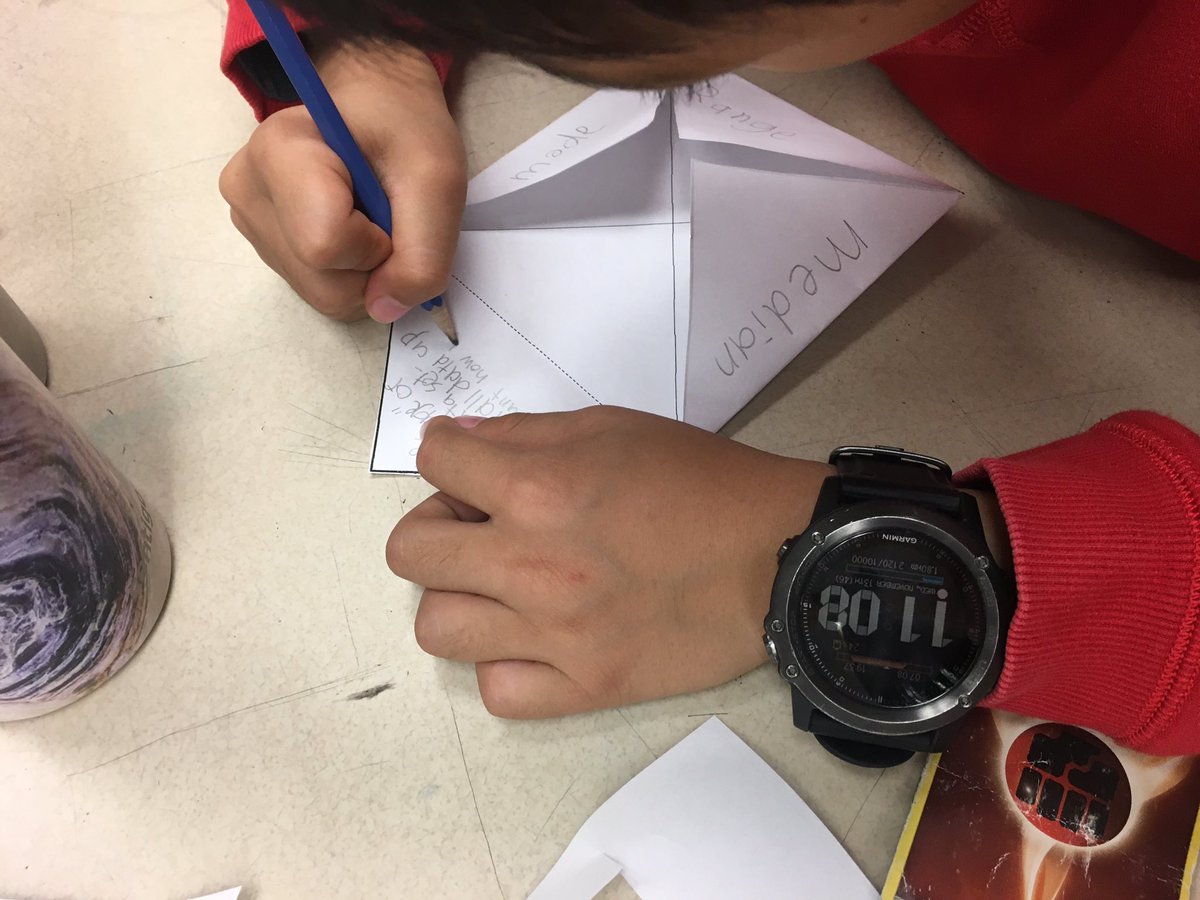 c_parkview's tweet photo. #interactivemathnotebook Ss used a fun 3-D template to record the math concepts and terms they learn today, mean, mode, range, and median! https://t.co/mjS6PqSAkU