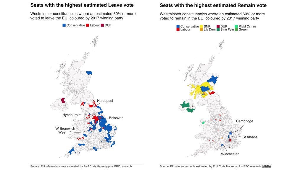 Strong Leave and Remain seats are also likely to be crucialSeats like West Bromwich West, Bolsover and Hartlepool are all Leave targetsWhile constituencies like St Albans, Winchester and Cambridge are Remain areas