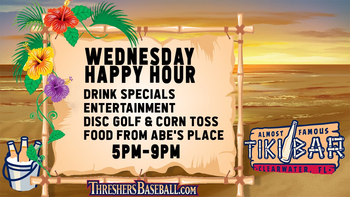 Threshers's tweet photo. 🍻 Happy Hour Wednesdays continue TONIGHT at Spectrum Field! 

❓Tonight's entertainment is trivia hosted by Tampa Bay Dream Team https://t.co/ABs4I852Ov