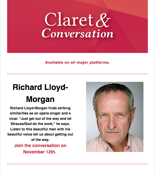 ClaphamCPS's tweet photo. Few can claim that they sang for #Glyndebourne and for #God. Listen to the #podcast of baritone-turned-priest, Richard Lloyd-Morgan on Claret and Conversation podcast.   Widely available. 
#findinggod #priest #careerchange https://t.co/cvVgXzc0Q8