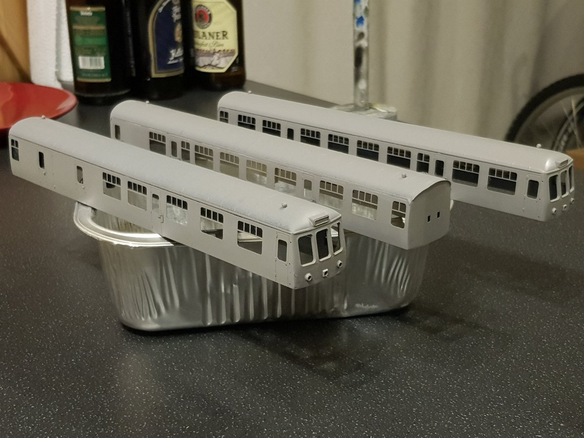 JohnCord28's tweet photo. Ongoing project No.2 is the 119. It took a bit of a summer break, but gained headlights and got a coat of primer at the weekend #TMRGUK #NetworkSoutheast #Class119 https://t.co/2Smoqa0EMm