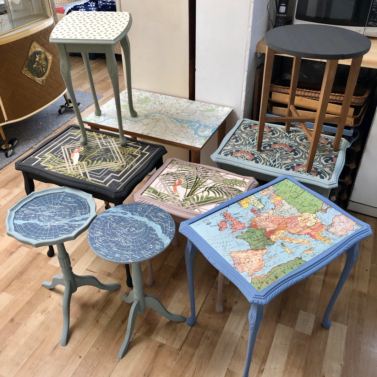 dollydiditLDN's tweet photo. A bit different to how they looked on Monday! A whole lot more colour and style, we’ve worked our little socks off the last two days getting these painted and decoupaged https://t.co/OFqOIU0Qsu