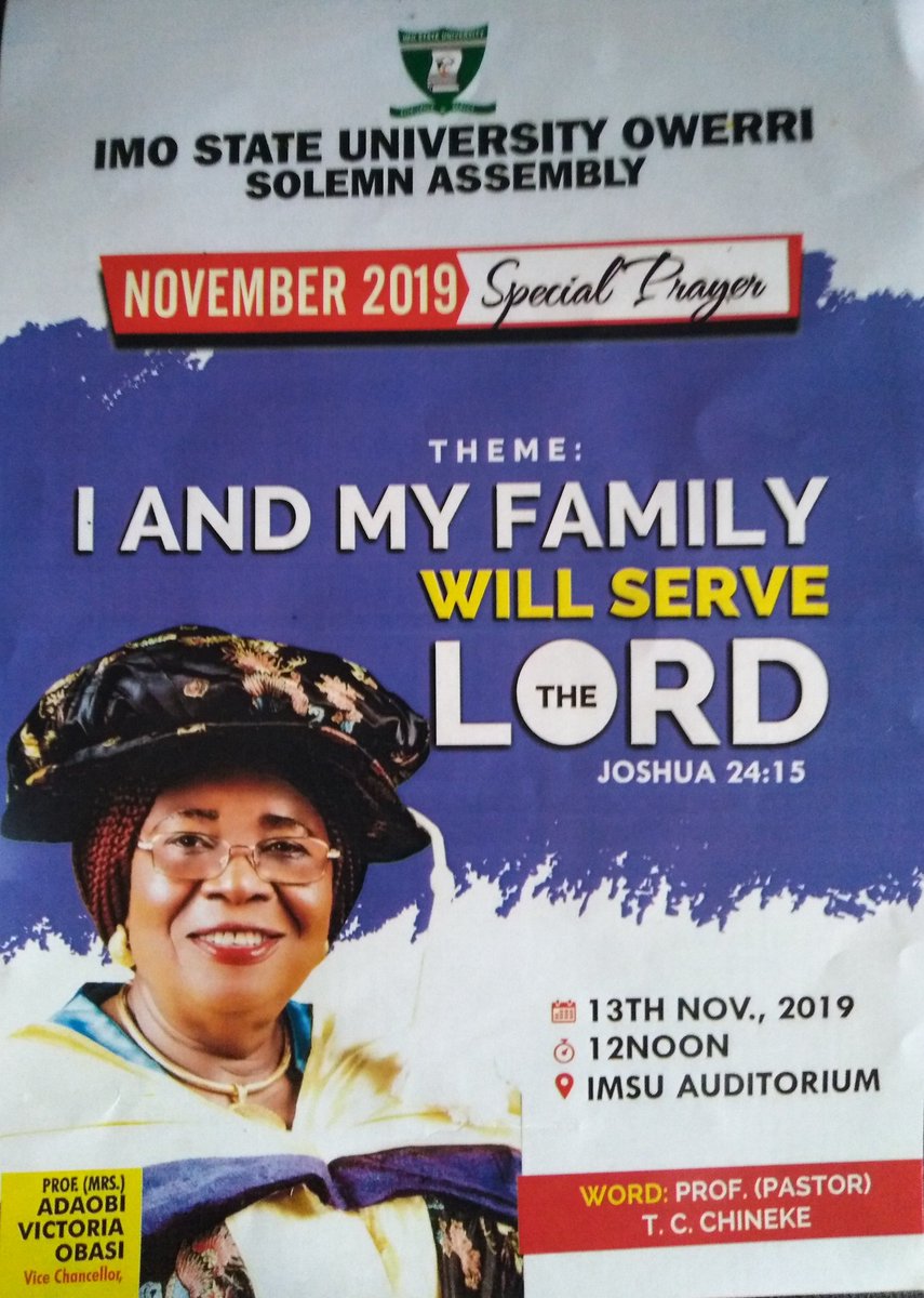 Imsuonline's tweet photo. Imo State University Owerri holds November Solemn Assembly themed "I and my Family will serve the Lord".
#ImoState #School #CleanImo #Education https://t.co/r5qv3q5fss