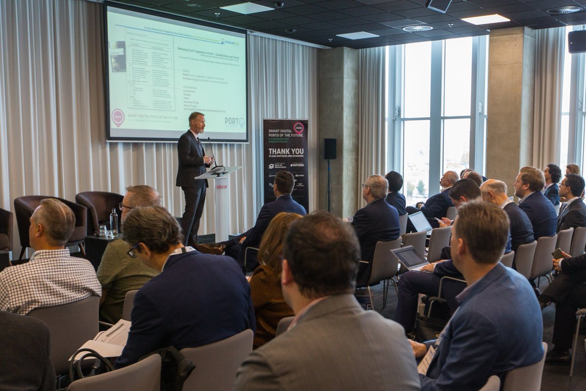 eaglerail's tweet photo. EagleRail was proud to be the keynote speaker on Day 2 of #SDP19 hosted by @PortTechnology. CEO Mike Wychocki presented our patented, 100% electric automated container transportation solution to port authorities and industry executives. #ports #shipping #smartports #SupplyChain https://t.co/eBU0QhsLy7