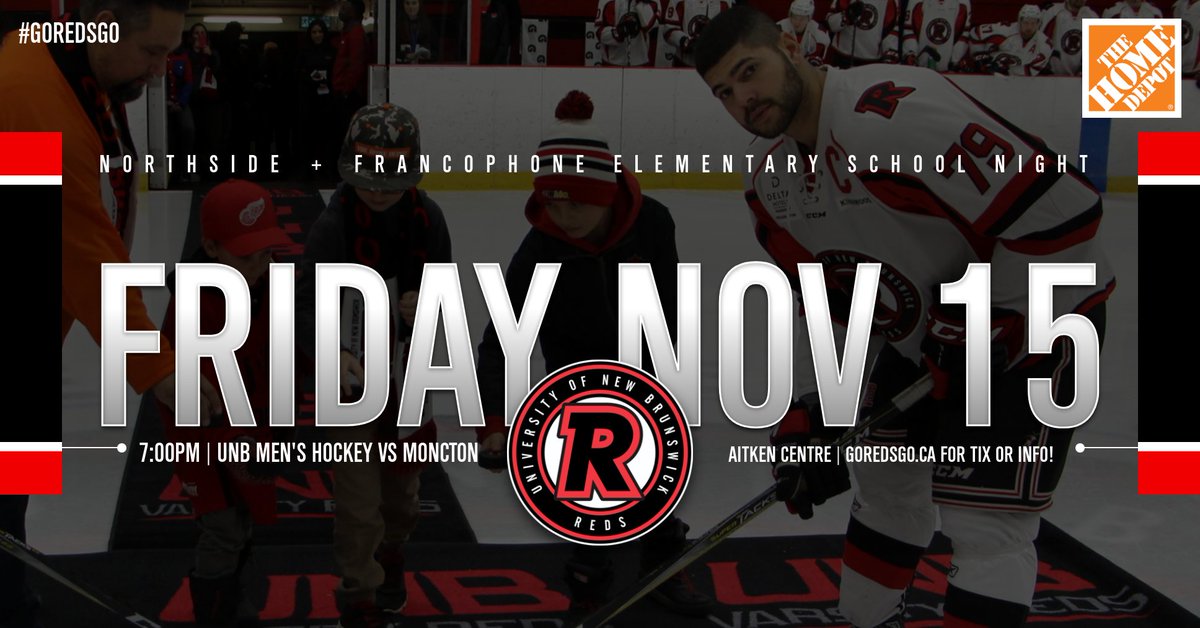 HomeDepot7233's tweet photo. Join us on Friday, the 15th of November, at the Aitken Centre for @HomeDepotCanada night featuring our 2nd intermission #chuckapuck, as the @AUS_SUA champion @UNBMHockey take on @aigles_hockey. #goredsgo #redsnation #HDgamenight https://t.co/TKigWTDmuH