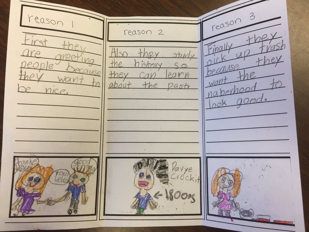 NSteeleTeaching's tweet photo. We rocked some brochures today! Look at the previous connections to Davy Crockett! 😃 #highexpectations #wrote10sentencestoday 😳 #expandedsentences #WeAreUnionSTEM #onThanksgivingLunchDay https://t.co/X9A1MHGUik