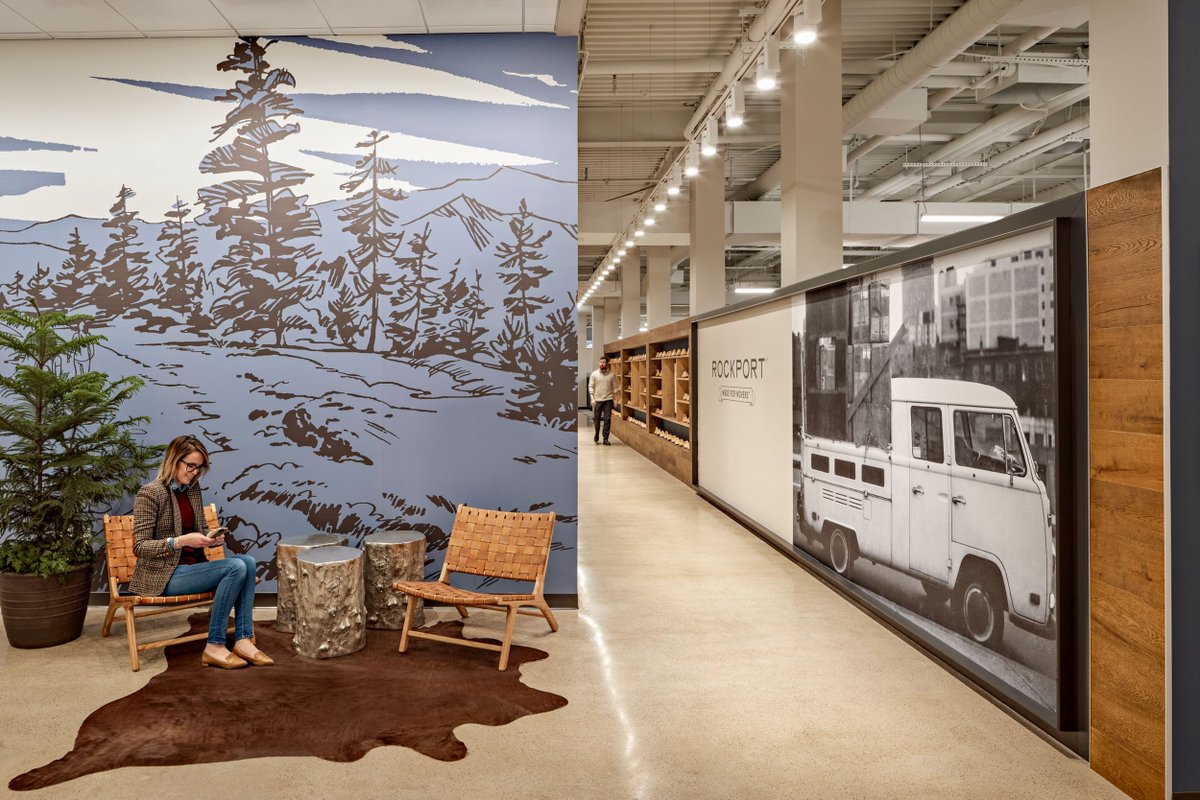 JCAbuilds's tweet photo. What a transformation! Check out the Rockport Group’s new home where we worked with Baker Design to transform a tired, old mill building into an exciting space that houses all major departments for @Rockport shoes, including areas for retail displays. #WeBuildWednesday https://t.co/4MLS6WIrNj