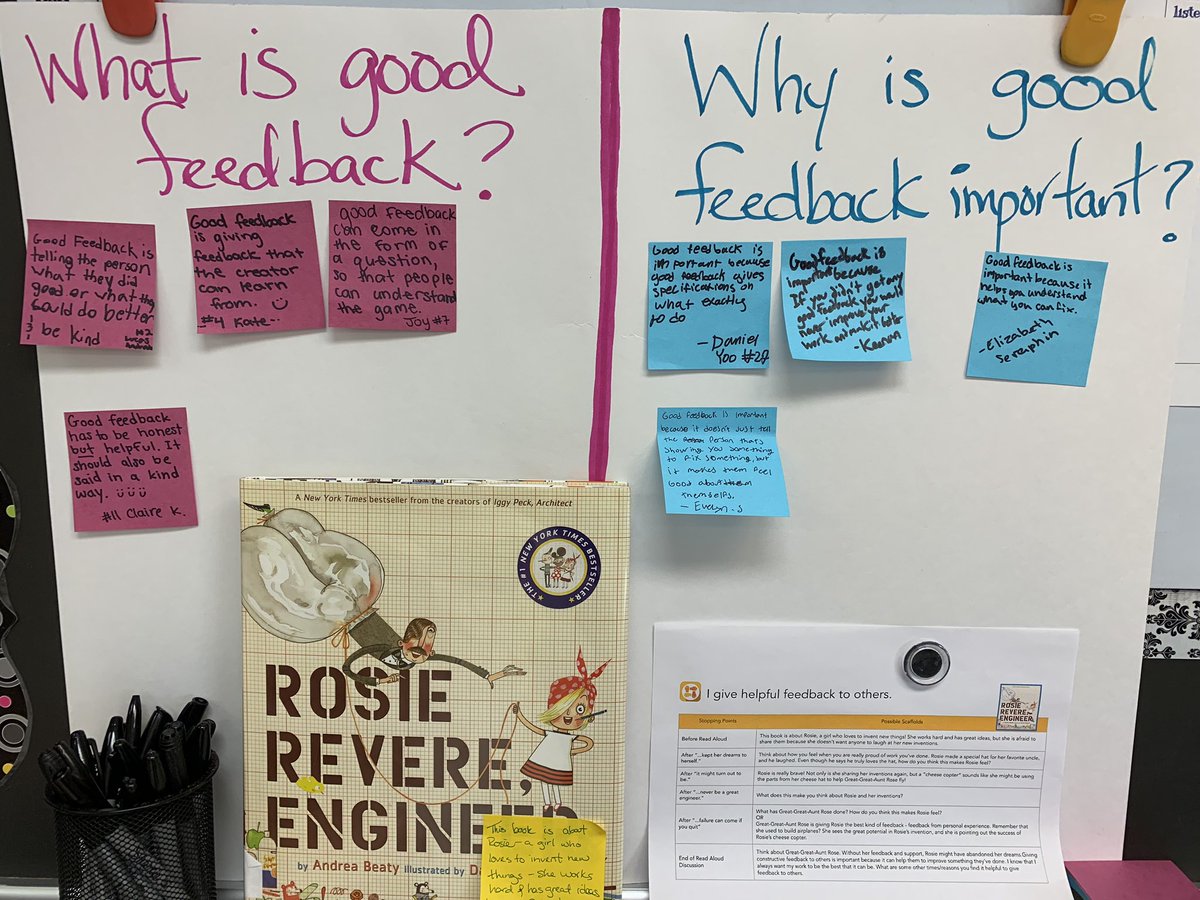 6th graders reflection on feedback after reading our Collaborator Mentor Text and BEFORE they give feedback about another group’s game tomorrow! <a href="/BullRunES/">FCPSBullRunES</a> #POG