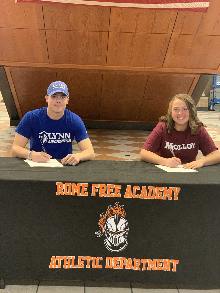 RFACounselors's tweet photo. Congratulations to Justin Hoke and Isabelle Matt as they sign to commit to college athletics at their future schools! Justin will be playing lacrosse @LynnUniversity and Isabelle will be playing field hockey @MolloyCollege 👏 #StudentAthlete #rfapride #classof2020 https://t.co/Tp4Jn1sTI2