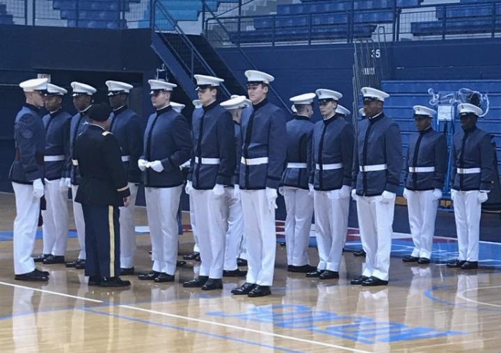 CitadelHoops's tweet photo. The guys are looking sharp for their inspection.
#CitadelMBB https://t.co/o6OZ2dyHsN