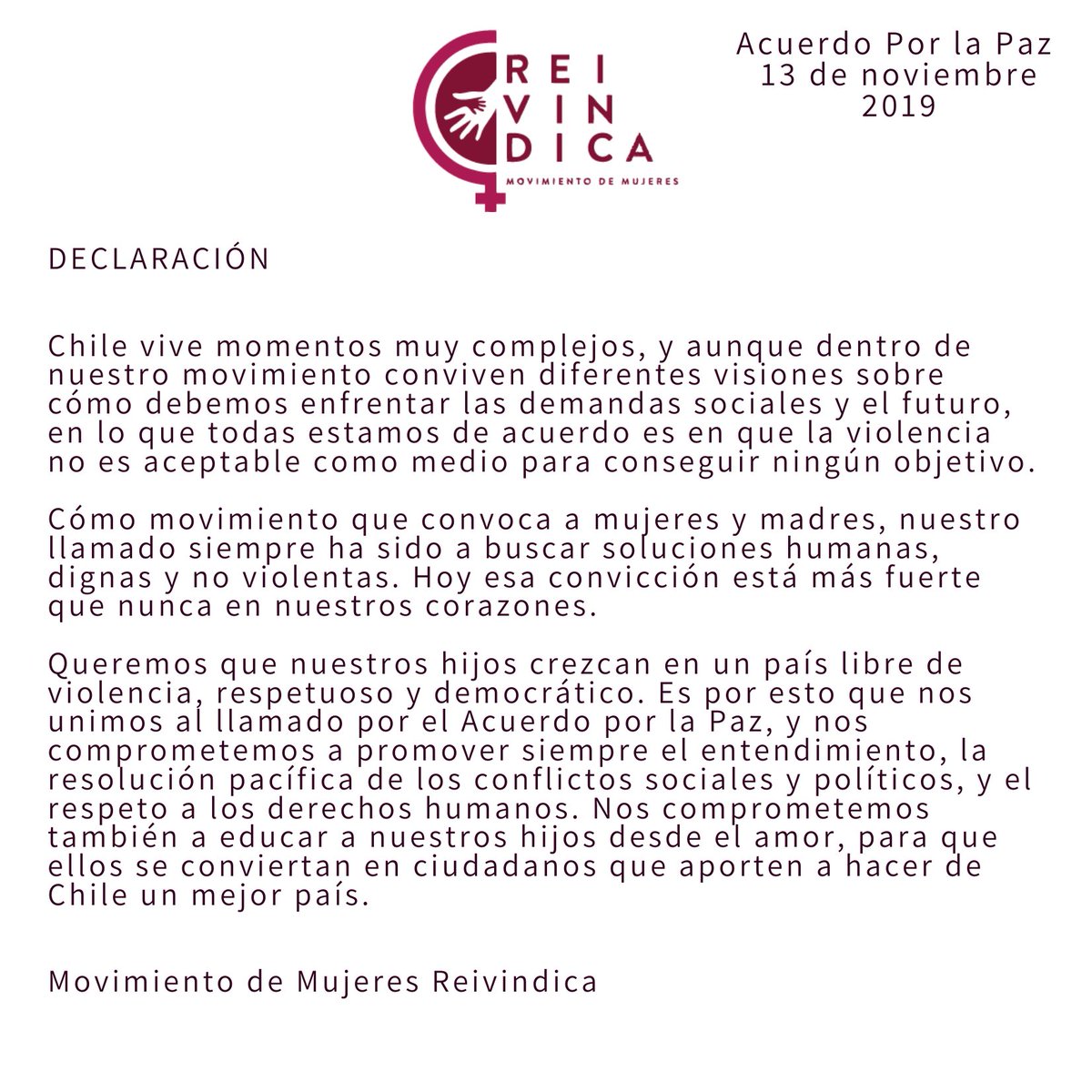 La democracia exige ponernos de acuerdo y convivir con nuestras legítimas diferencias  en paz. Nos sumamos al llamado de <a href="/GobiernodeChile/">Gobierno de Chile</a> #acuerdoporlapaz