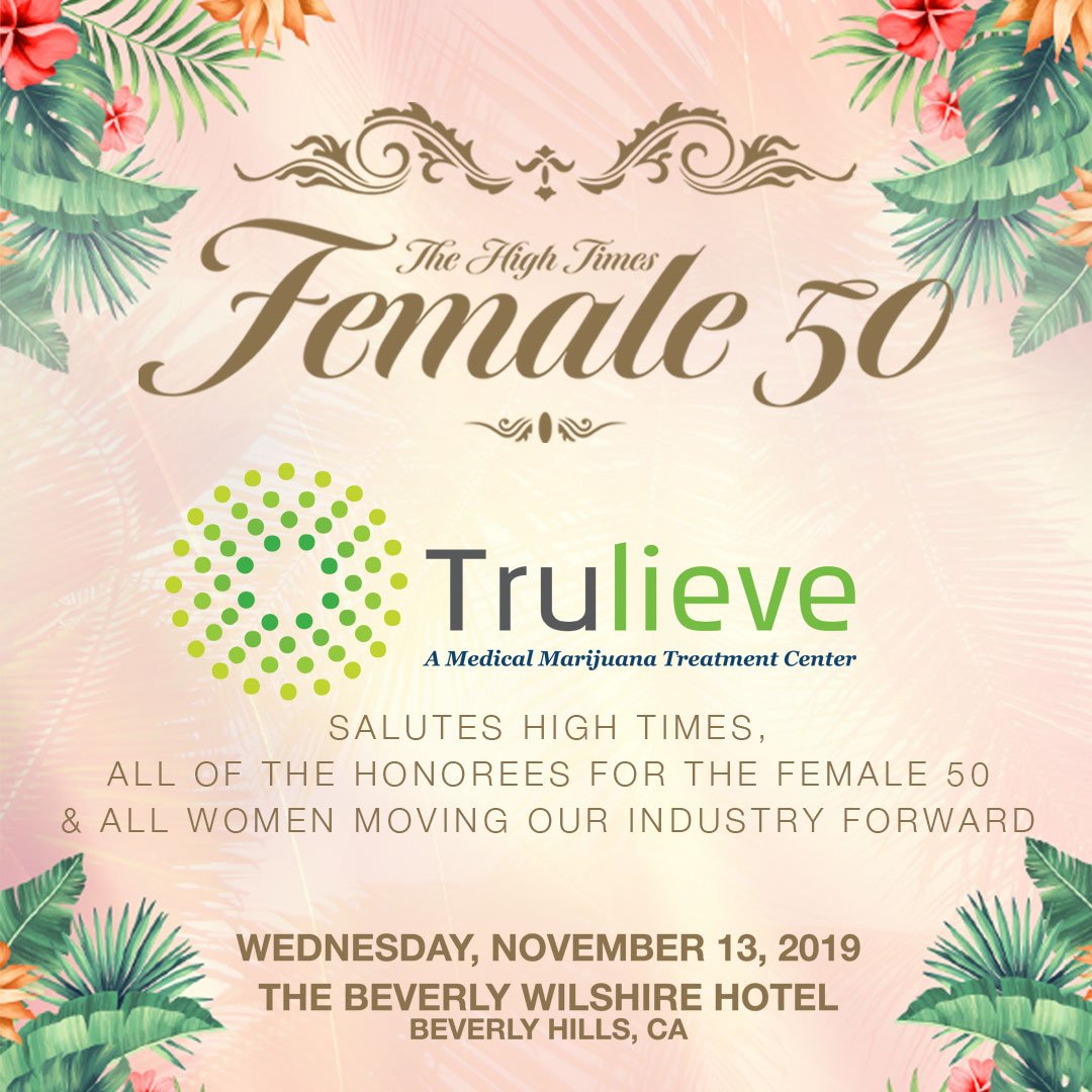 HIGH_TIMES_Mag's tweet photo. Thank you @Trulieve for your involvement in the first High Times #Female50! #Trulieve is a leading seed-to-sale medical marijuana distributor in Florida with locations now open in CA and CT. Shout-out to #Trulieve CEO @rivers_kim for being selected as a #Female50 honoree. https://t.co/yJO7nARQyr