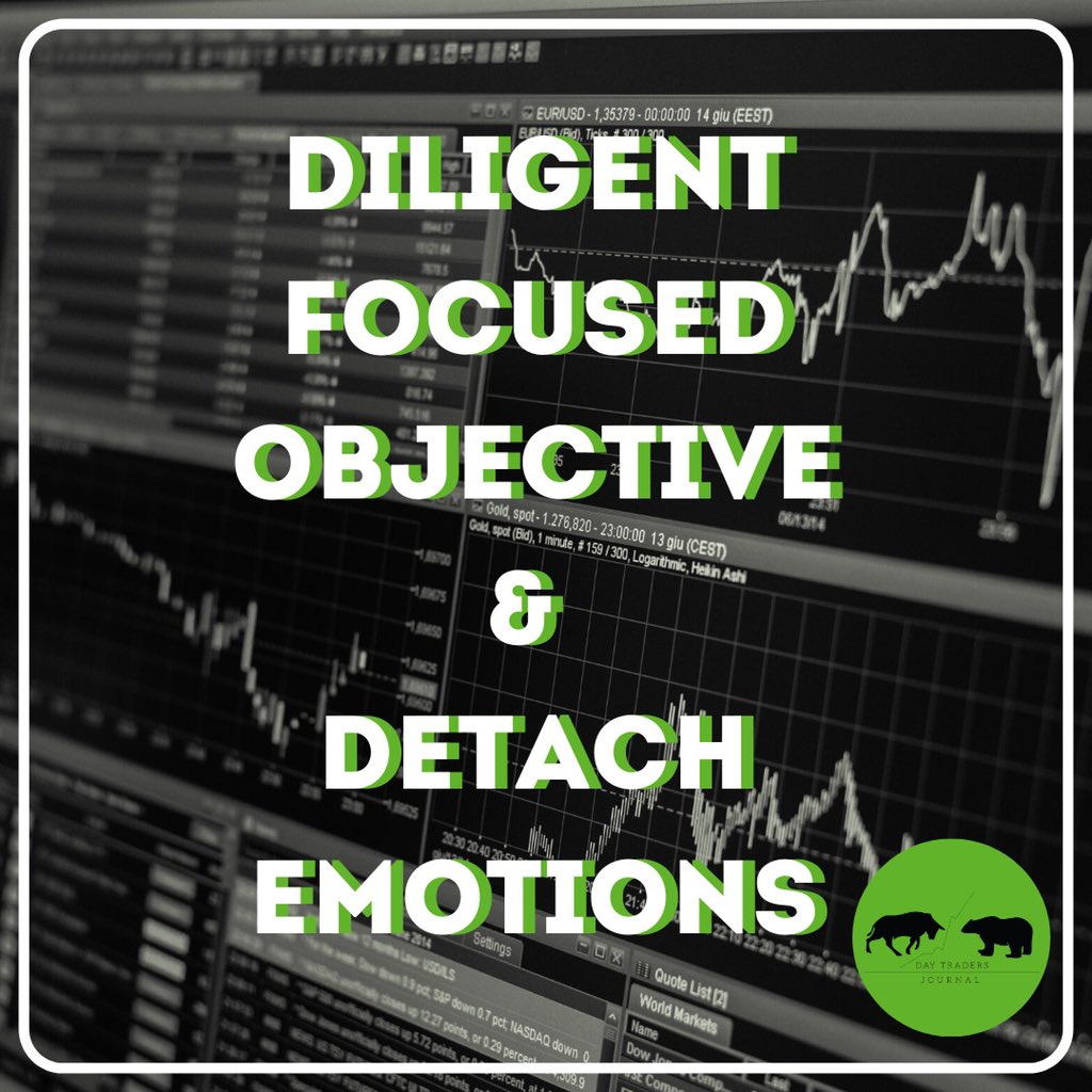 getDTJ's tweet photo. What do you think the key characteristics are of being a successful #daytrader ? At #DTJ we say, you should always stay diligent, focused, objective &amp; detach your emotions! #DayTrading #stocks #WallStreet #journal 💰 https://t.co/P4NLamV3Vg
