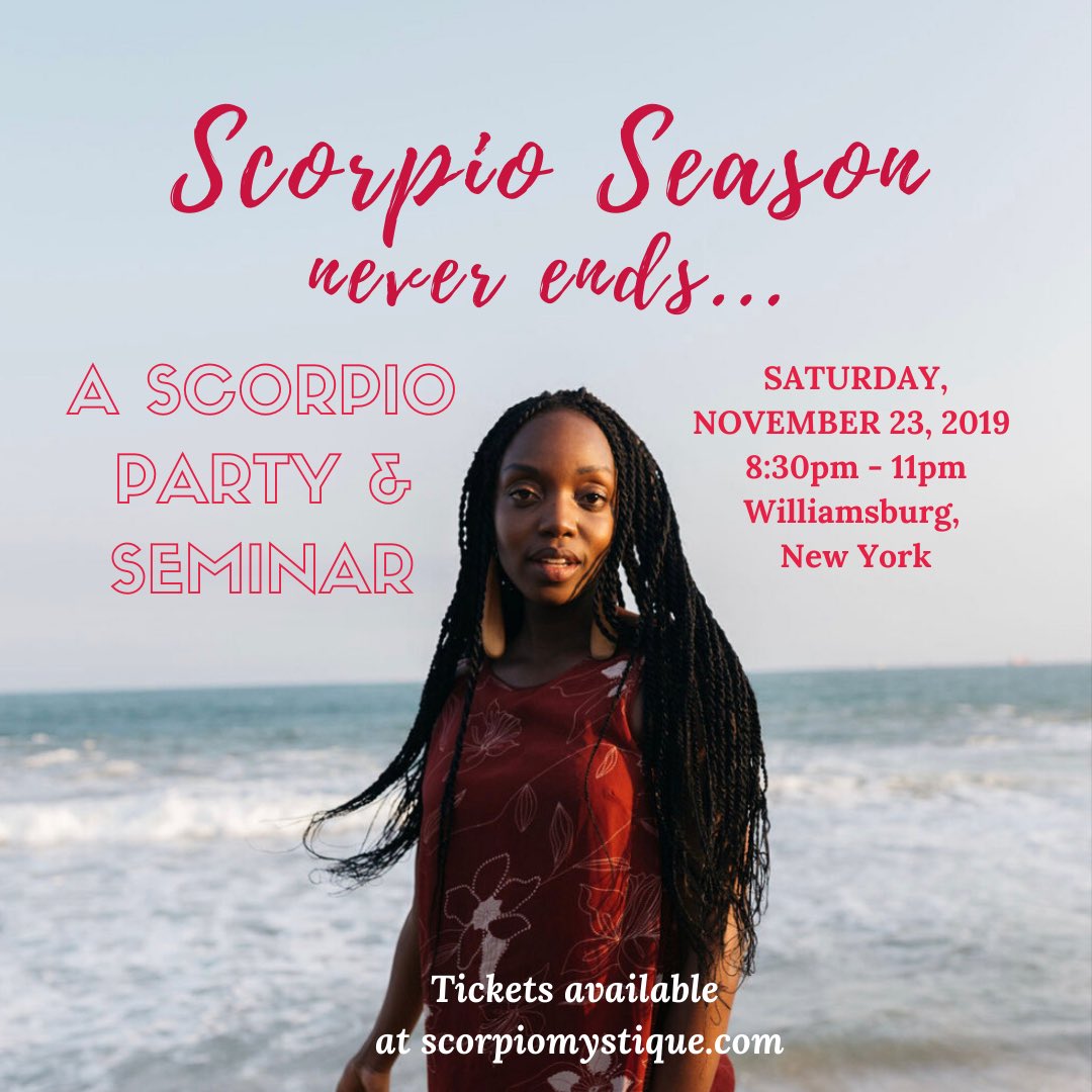 ScorpioMystique's tweet photo. ever wondered what it’d be like to be in a room full of #Scorpios in one of the most powerful cities in the world? well we’re about to find out 😎 #ScorpioMystique Presents: a Scorpio Party & Seminar. in Williamsburg, New York. Saturday 11/23! 🌟 https://t.co/pKfX1NQ03I 🦂🎈 https://t.co/DeMpsySSYq