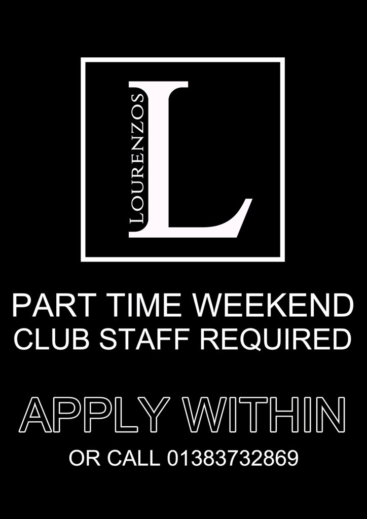 lovelourenzos's tweet photo. ⭐️⭐️ CLUB STAFF ⭐️⭐️
             Opportunity

We’re looking for hard working, reliable and enthusiastic people to join our team. You must be at least 18years old, if you live out with the Dunfermline area you MUST have access to your own transport.

DM our Facebook page ❤️ https://t.co/yGc41DZYdf